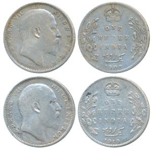 Edward VII, Silver Rupee, (2), 1908, Bombay Mint, B incuse with dot on the vine and 8 over