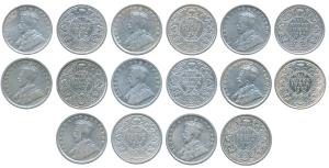 George V, Silver ½ Rupee, 1916, 1921, 1923, 1924, 1933, Calcutta Mint, 1924, 1925 (2), Bom