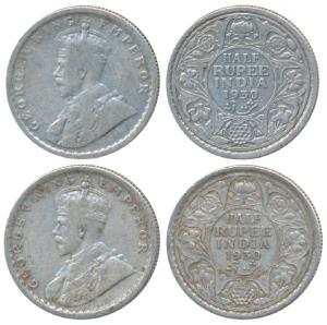 George V, Silver ½ Rupee, 1930, Calcutta Mint (Prid 332). Fine+ and About Very Fine. (2)