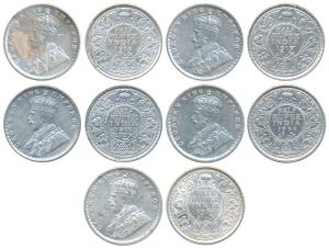 George V, Silver ½ Rupee, 1934, 1936, Calcutta Mint, 1918, 1919 (2), Bombay Mint, (Prid 33