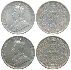 George V, Silver Rupee, 1911, Calcutta Mint, (Prid 207). About Very Fine, Scarce. (2)