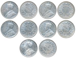 George V, Silver Rupee (5), 1912, 1913, 1916, 1917 & 1919, Bombay Mint, (Prid 218, 219, 22