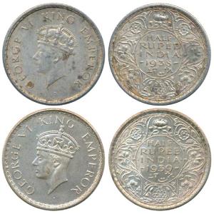 George VI, Silver ½ Rupee, 1938, Bombay Mint, A / I / dot; 1939, Calcutta Mint, 2nd head, 