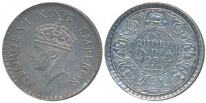 George VI, Silver Rupee, 1938, Bombay Mint, A / I, without dot, (Prid 233). Uncirculated.