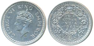 10 George VI, Half Silver ½ Rupee, 1945, Lahore Mint, B / Ia / L, Large and open 5 in date
