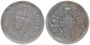 George VI, Half Silver Rupee, 1944, Bombay Mint, C / Ia, Unreported in any reference catal
