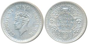 George VI, Half Silver Rupee, 1945, Lahore Mint, D / Ia L, Large and Open 5 in Date, Unlis