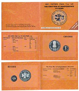 2007 Proof Set, 150 Years of First War of Independence, set of 2, Rupees 5 and 100. In imm