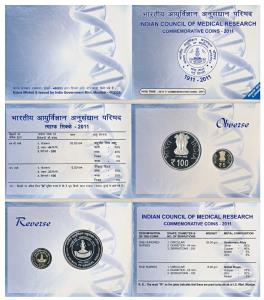 2011 Proof Set, Indian Council of Medical Research, set of 2, Rupees 5 and 100. In immacul