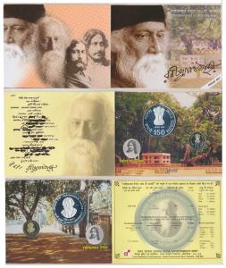 2011 Proof Set, 150th Birth Anniversary of Rabindranath Tagore, set of 2, Rupees 5 and 150