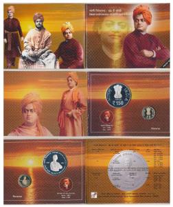 2013 Proof Set, 150th Birth Anniversary of Swami Vivekananda, set of 2, Rupees 5 and 150. 