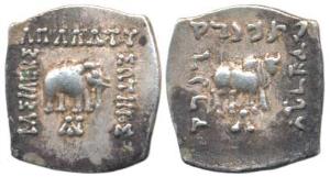 Indo-Greeks, Apollodotus I (c. 180-160 BC), Silver Square Drachm, 2.38g, Bilingual series,