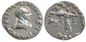 Indo-Greeks, Menander I, Silver Drachm, 2.45g, Bilingual series, obv. diademed and draped 
