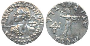 Indo-Greeks, Menander I, Silver Drachm, 2.46g, obv. diademed bust to left seen from behind