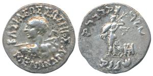 Indo-Greeks, Menander I, Silver Drachm, 2.42g, obv. diademed bust to left seen from behind