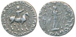 Indo-Scythians, Azes II (c. 35 BC - 5 AD), Silver Tetradrachm, 9.17g, obv. king mounted on