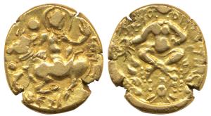 Sasanka, King of Gauda (c.600-630 AD), Base Gold Dinar, 8.94g, Abhishekha type, obv. Shiva