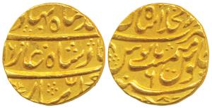 Ahmed Shah Bahadur, Gold Mohur, 10.85g, Dar-ul-Khilafat Shahjahanabad Mint, AH (11)66/6 (K