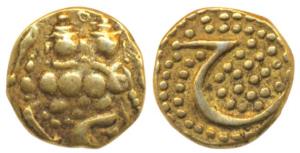 Haider Ali (AH 1174-1197, AD 1761-1782), Gold Fanam, 0.38g, obv. Shiva and Parvati, rev. P
