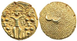 3 Swami Gold Pagoda, 3.40g, Lord Balaji standing with his wives, Bhudevi and Shridevi on e