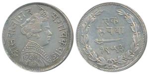 Sayaji Rao III, Silver Rupee, small flan, VS 1953 (KM Y36a).Extremely Fine.