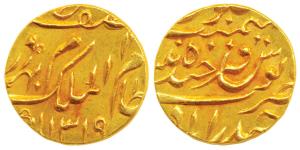 Mir Mahbub Ali Khan, Gold ½ Ashrafi, 5.56g, Farkhanda Bunyad Hyderabad Mint, AH 1319 (KM 2