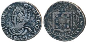 Goa, Maria II (1834-1853 AD), Silver Rupia, 10.74g, 1839, obv. bust facing to left with de