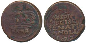 Copper 2 Pice or Double Pice, 18.01g, 173X, obv. a large crown with GR above and BOMB writ