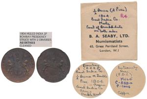 Copper 2 or Double Pice, 1804, Mule, obverse and reverse are the same (both are the obvers