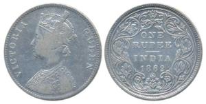 Victoria Queen, Silver Rupee, 1862, A / II / 0 / 9 (Prid 92).Fine+, Very Rare.