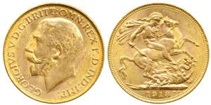 George V, Gold Sovereign, 8g, Bombay Mint, 1918, ‘I’ mint mark for India on rev. (KM 525A)