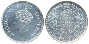 George VI, Silver Rupee, 1938, Bombay Mint, A / I / with dot, (Prid 234).About Uncirculate