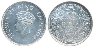 George VI, Silver Rupee, 1938, Bombay Mint, A / I, without dot, (Prid 233). Mint State, Ra