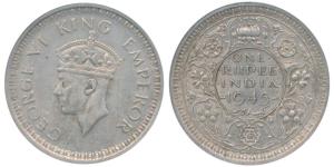 George VI, Half Silver Rupee, 1945, Lahore Mint, D / Ia L, Large and Open 5 in Date, Unlis
