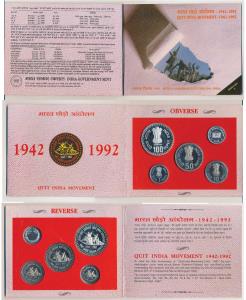 1992 Proof Set, Quit India Movement, set of 4, Rupee 1 to 100. In immaculate condition, wi