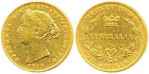 Australia, Victoria, Gold Sovereign, 8g, 1870, laureate head, Sydney Mint, (KM 4).Fine+.