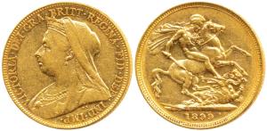 Australia, Victoria, Gold Sovereign, 8g, 1899, veiled head bust, rev. ‘M’ mint mark for Me