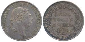Great Britain, George III, Bank of England, Silver Three-Shillings Token, 1814, obv. laure
