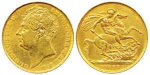 Great Britain, George III, Gold 2 Pounds, 1823, St. George slaying a dragon on rev., raise
