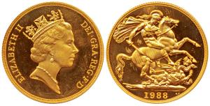 Great Britain, Elizabeth II, Gold 2 Pounds, 16g, 1988.Proof in Superb Mint State, within o