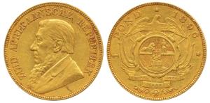 South Africa, Gold Kruger 1 Pond, 7.9g, 1896, Single shaft wagon, (KM 10.2).Very Fine+, Ra