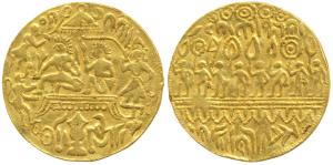 Ram Tanka, Gold Temple Token, 11.63g, obv. Ram Durbar - Ram and Sita seated with a chatra 