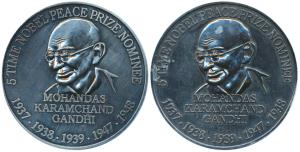 Mahatma Gandhi, Silver Medallion, 38.73g, obv.and rev. 5 Times Nobel Peace Prize Nominee, 