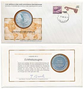 First day cover with hand stamp of Calicut 3.10.75., along with a Silver Medal to commemor