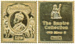 Proof Sterling Silver Ingot, 22g, Rupees 25 stamp of George V. Rare.