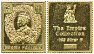 Proof Sterling Silver Ingot, 16g, Burma, Rupees 2 stamp of George VI. Rare.