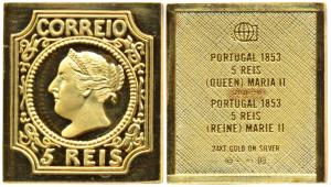 Stamp Ingot, Silver 12g, Indo Portuguese, 5 Reis stamp of Maria II. Rare.