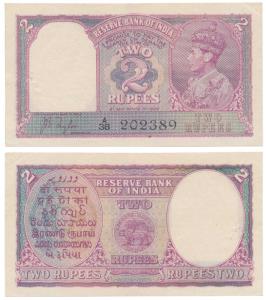 George VI, Rupees 2, 1943, signed J. B. Taylor, Prefix A (J&R 4.2.1). Extremely Fine.