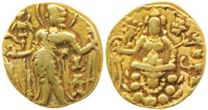 Guptas, Chandragupta II(c. 380-413 AD), Gold Dinar, 8.17g, ‘Archer’ type, obv. king nimbat