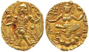 Guptas, Chandragupta II, Gold Dinar, 7.80g, ‘Archer’ type, obv. king nimbate, standing lef